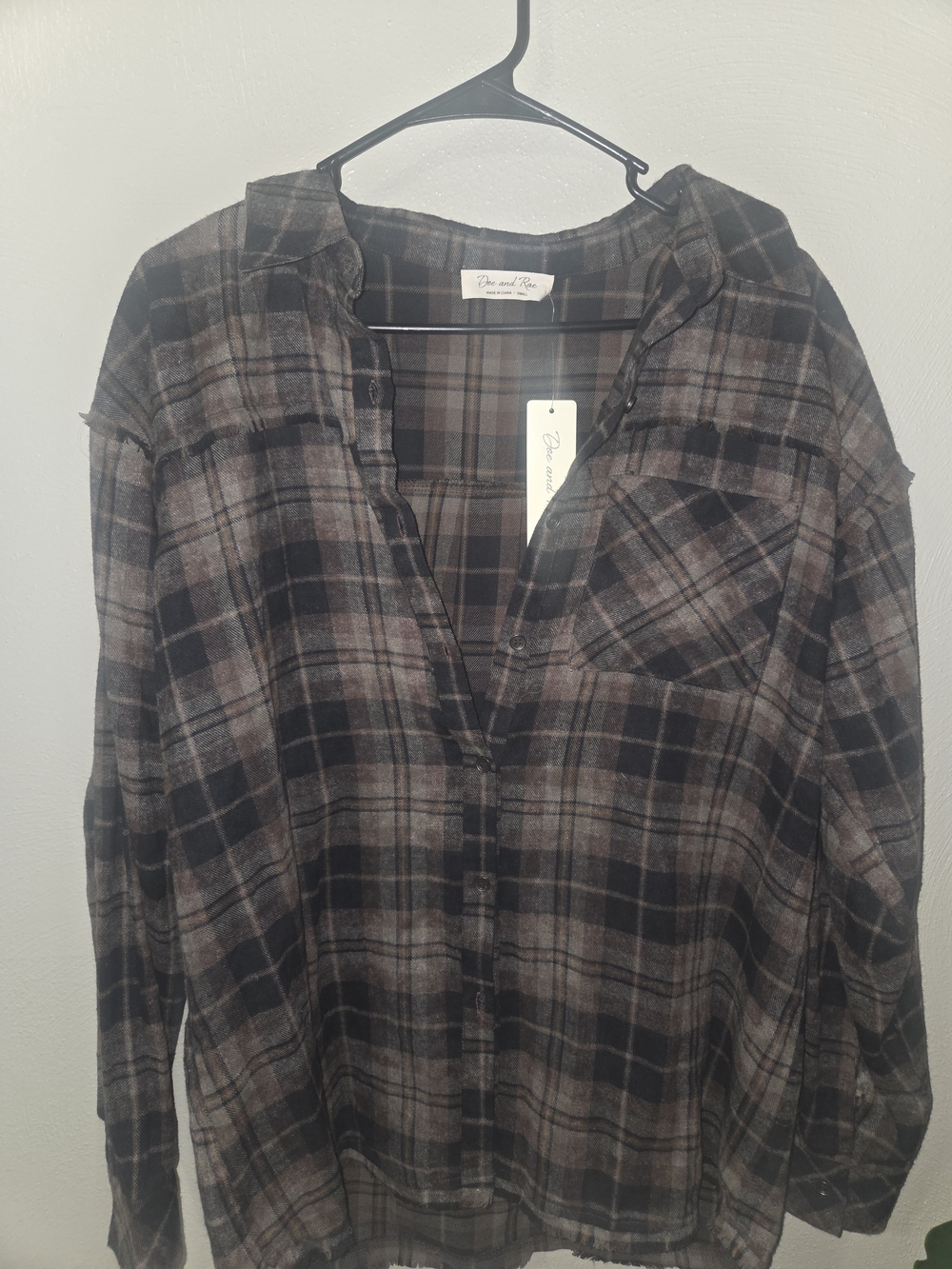Plaid Button-Up Shirt - Black and Brown